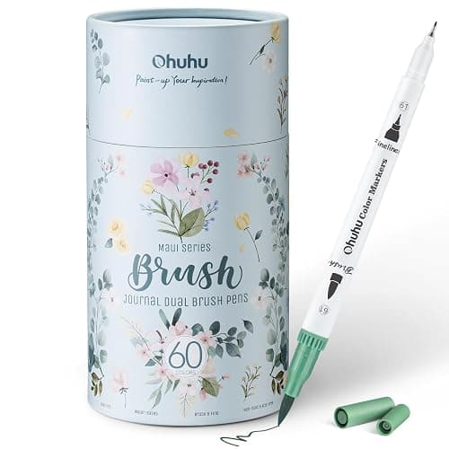 Ohuhu Markers for Adult Coloring Books No Bleeding 60 Colors Coloring Markers Water-based Dual Tips Fineliner & Brush Drawing Pens Art Pens for Kids Adults Sketch Journal - Maui - White - Image 1