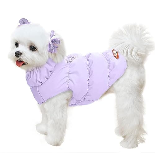 ABRRLO Winter Warm Dog Jacket for Small Medium Dogs Cat Cold Weather Coats with Harness Paded Dogs Fleece Vest Waterproof Windproof Dog Snow Jacket Pet Puppy Clothes (Purple,M) - Image 1