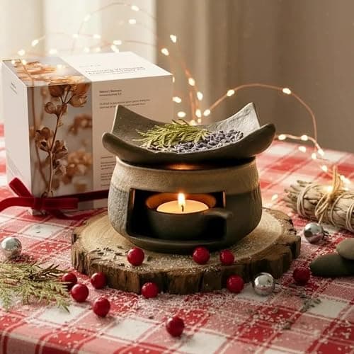 Ceramic Aromatherapy Stove Essential Oil Burner, Handmade Ceramic Candle Wax Melts Warmer with Tealight Holder, Zen Palo Santo Diffuser for Home Fragrance, Meditation, Relaxation & Bedroom Decor(1pc) thumbnail 5