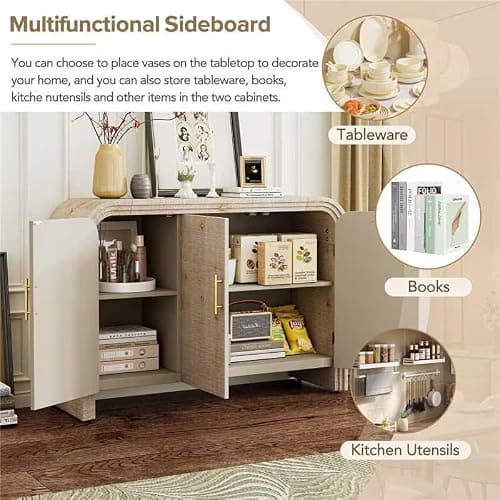 LETBASK 47.2" Retro Minimalist Curved Sideboard with Gold Handles,Adjustable Storage Cabinet Shelves for Living Room, Dining Room, or Office Decor(Natural Wood Wash,47.2" Sideboard) - Natural Wood Wash,47.2"sideboard thumbnail 6