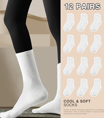 DOKUTOKU 3-12 Pack Womens Crew Socks Size 6-9 Light Weight Thin Casual Calf Socks thumbnail 5