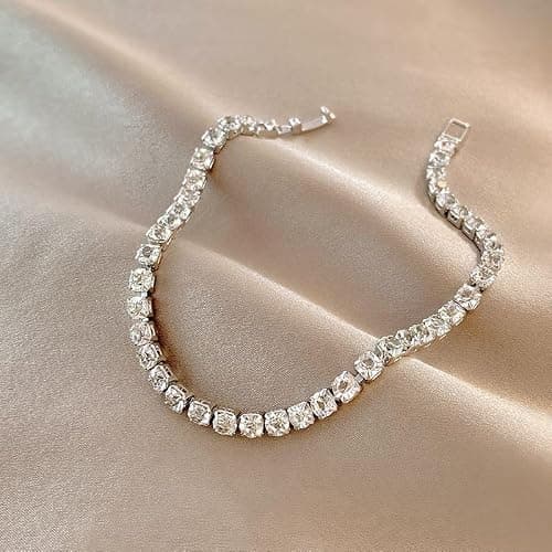 ElegGlo 14K Silver Plated Tennis Bracelet Set Cubic Zirconia Classic Adjustable Bracelet Silver Bracelets for Women Birthday Mother's Day Wedding Gift thumbnail 5