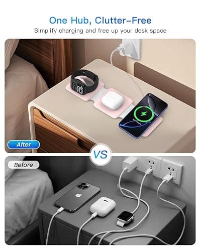 Charging Station for Apple Multiple Devices: 3 in 1 Foldable Magnetic Wireless Charger Stand - Travel Charging Dock Compatible with iPhone 16 15 14 13 12 Pro Max Plus Apple Watch AirPods thumbnail 6