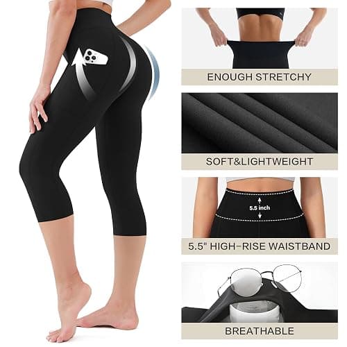 Blisset Women's High Waisted Capri Buttery Soft Tummy Control No See Through Workout Athletic Running Yoga Cycling thumbnail 5
