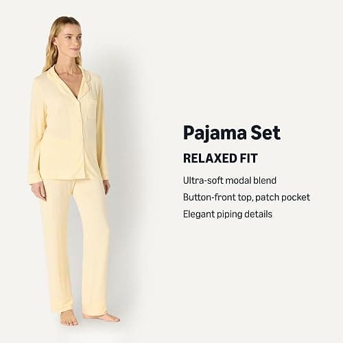 Amazon Essentials x Sofia Grainge Women's Stretch Modal Long-Sleeve and Full-Length Bottom Pajama Set thumbnail 3