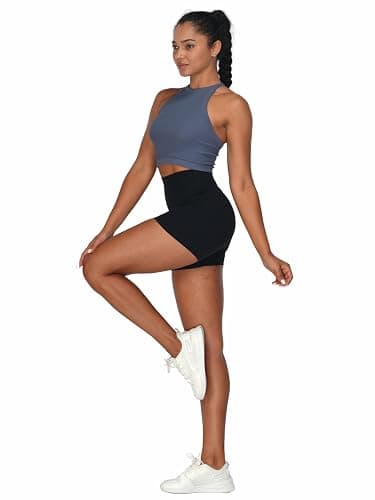 Sunzel No Front Seam Biker Shorts for Women with Pockets, Yoga Workout Gym Bike Shorts with Tummy Control - 5" Inseam - Medium - Black thumbnail 5