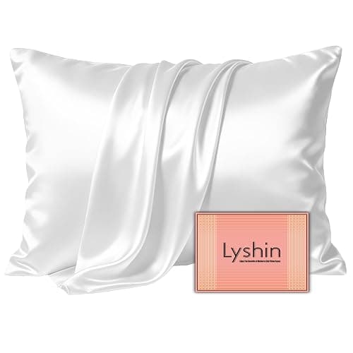 LYSHIN White Silk Pillow Cases Standard Size with Hidden Zipper | 19 Momme Mulberry Silk Pillowcase for Skin and Hair, Anti-Acne, Hypoallergenic, Cooling, Beauty Sleep, Gifts for Women - Image 1