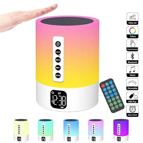 Enceinte Bluetooth Reveil Veilleuse, Lampe de Chevet Tactile avec Machine à Bruit Blanc, Haut-Parleur Bluetooth Veilleuse Enfant Réveil Lumineux Idee Cadeau Ado Fille,Enfant, Femme, Anniversaire, Noel | Réveil Lumineux Enfant et Ado, 15 Sons Apaisants avec Bruit Blanc, Lampe Tactile 48 Couleurs, Cadeau Noel et Anniversaire - Image 1