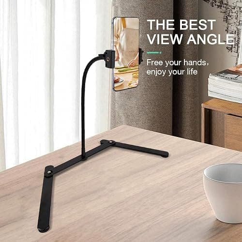 KAVAVO Adjustable Gooseneck Cellphone Holder,Overhead Phone Mount,Table Top Teaching Online Stand for Live Streaming and Online Video and Food Crafting Demo Drawing Sketching Recording. thumbnail 4