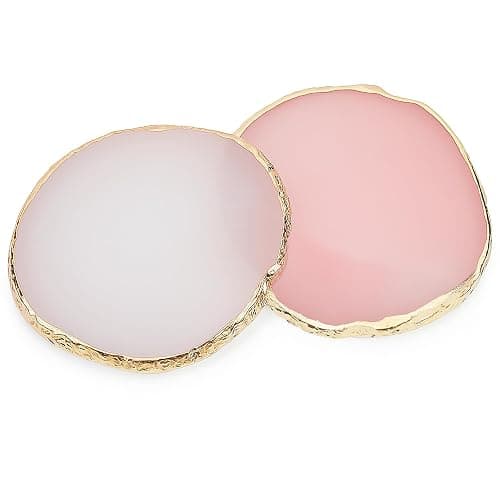 Pengxiaomei 2 Pcs Resin Pink Nail Art Palette, Nails Polish Palette Nail Art Tools Gold Edge Nails Art Display Board - Image 1