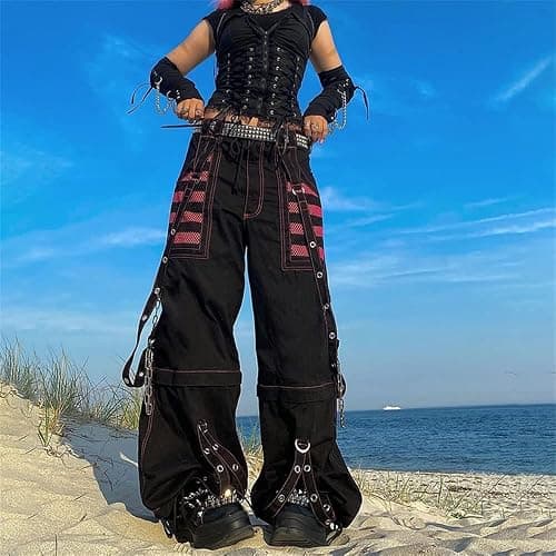 Women Y2k Pants Goth Punk Emo Baggy Bell Bottom Jeans Y2k Wide Leg Harajuku Grunge Pants Hip Hop Clothes thumbnail 3