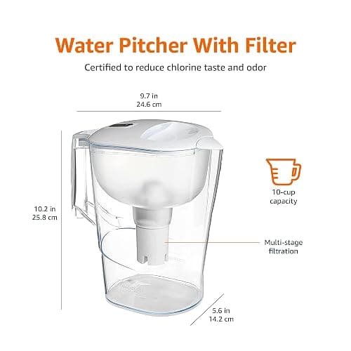 Amazon Basics 10-Cup Pitcher with Filter Compatible with Brita Water Filter Pitcher for Clean, Crisp Water, WQA and NSF Certified, Made in Europe thumbnail 3