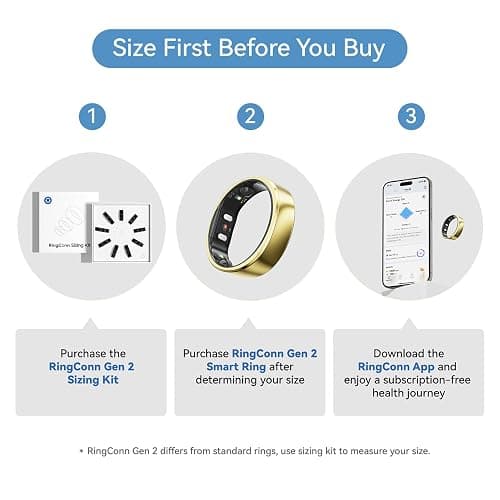 RingConn Gen 2, World’s First Smart Ring with Sleep Apnea Monitoring, No APP Subscription, 12-Day Battery Life, Stress/Heart Rate/Women's Health Tracker, Android & iOS Compatible (Gold, Size 8) thumbnail 2