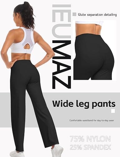 Ieumaz Women Straight Leggings Bottoms High Waist Gym Workout Leggings Stretch Casual Wide Leg Yoga Pants thumbnail 2