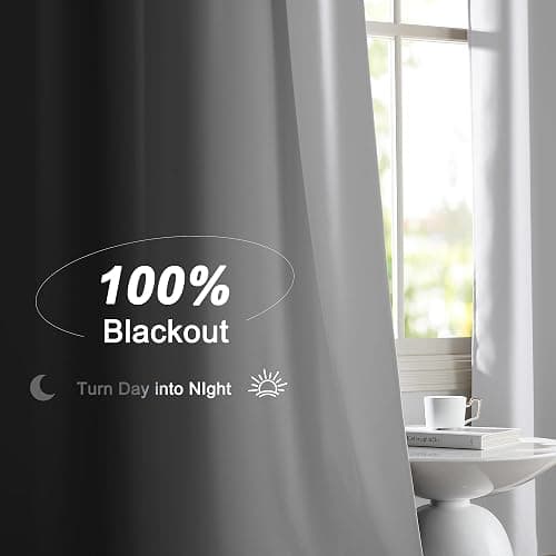 NICETOWN 100% Blackout Curtain Panels, Rod Pocket Window Curtains with Black Liner for Nursery, 84 inches Drop Cold and Full Light Blocking Draperies (White, 2 Pieces, 52 inches Wide Each Panel) - 52"W x 84"L (Pack of 2) - Pure White thumbnail 2