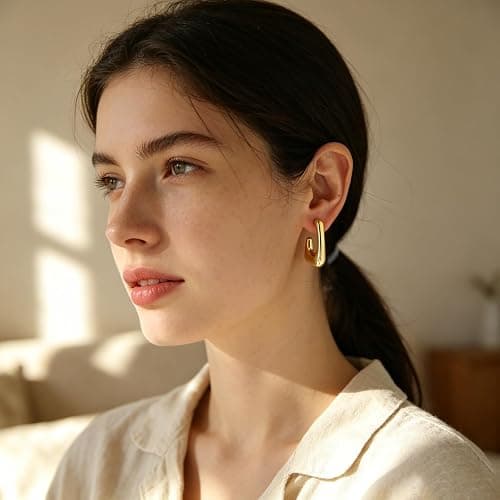 FOURPG 10 Pairs Hypoallergenic Chunky Gold Dangle Earrings for Women Trendy Thick Gold Plated Hoop Earrings Set Lightweight Jewelry thumbnail 6