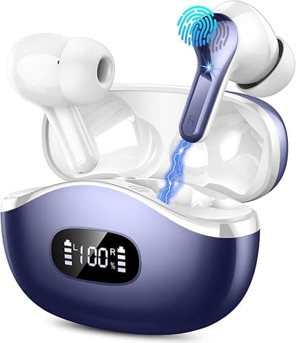 Wireless Earbuds, Bluetooth Headphones 5.4 HiFi Stereo Ear buds with ENC Noise Cancelling Mic, 40H Bluetooth Earbuds with Dual LED Display Charging Case, IP7 Waterproof Earphones for Android iOS, Blue - Image 1