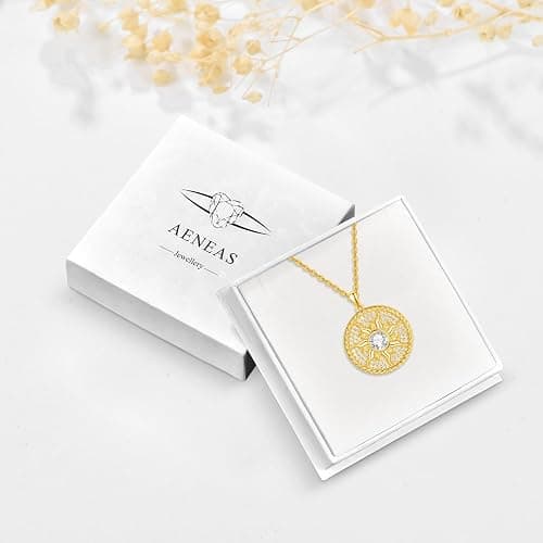AENEAS Sun Necklace for Women 925 Sterling Silver Sun Necklace Birthstone Sun Coin Pendant Necklace Gold Round Shape Jewelry Sun Gifts for Her thumbnail 7