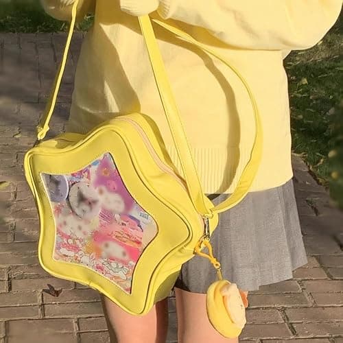 Vobomo Star Shape Ita Bag Pins Display Crossbody Bag PU Leather Backpack Y2k Aesthetic Cute Handbag (Yellow) thumbnail 2