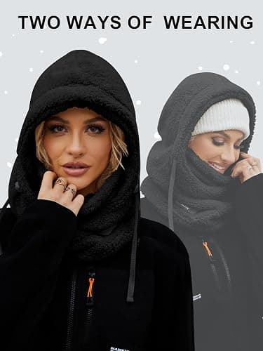 VELAI Balaclava Fleece Ski Mask for Men Women Winter Face Masks Windproof Hooded Scarf Cold Weather Hat Neck Warmer thumbnail 6