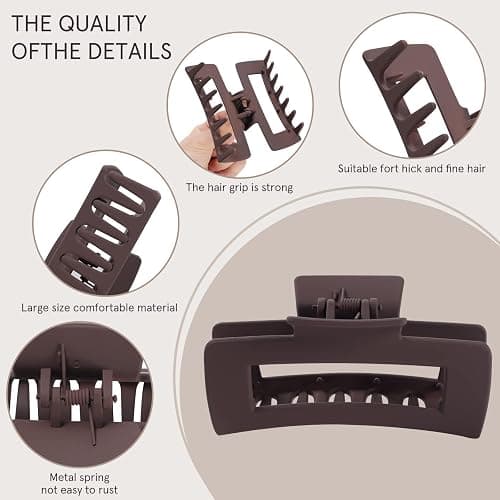 Mandydov 8 Pcs Large Hair Claw Clips 4.1" Non-slip Big Square Matte Hair Claw Clip Black Grey Claws for Women, Strong Hold for Thick Thin Hair thumbnail 3