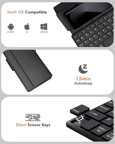 Doohoeek Universal Bluetooth Keyboard for Samsung Galaxy Z Fold, iPad mini 7 2024 & Phones, Dual Bluetooth Mini Keyboard with Any-Angle Kickstand & Leather Cover for Android, Windows and iOS thumbnail 7