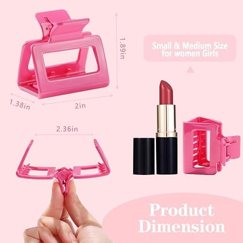 Auseibeely 6 Pack Pink Small Claw Clips for Women & Girls, 2 Inch Rectangle Medium Hair Clips, Small Square Claw Clip for Half up Half Down, Hair Accessories for Thin/Medium Short Hair, Hot Pink thumbnail 2