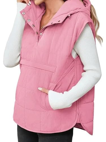 Saodimallsu Womens Quilted Puffer Vest Sleeveless Hoodies Fall Winter Tops with Kangaroo Pockets - Image 1