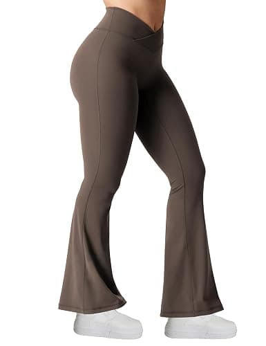 YEOREO Kalie Flare Scrunch Leggings for Women V Cross Waist Bell Bottom Yoga Pants Tummy Control Bootcut Workout Leggings thumbnail 5