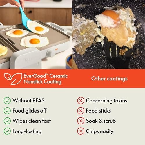 Bella 10"x 20" Ceramic Fold-n-Store Dual Temp Griddle, Fits-anywhere Kitchenware, EverGood Ceramic Nonstick Coating, 2 Temperature Zones up to 400°F​, Dishwasher Safe Drip Tray, 1500 Watt, Oatmilk thumbnail 8
