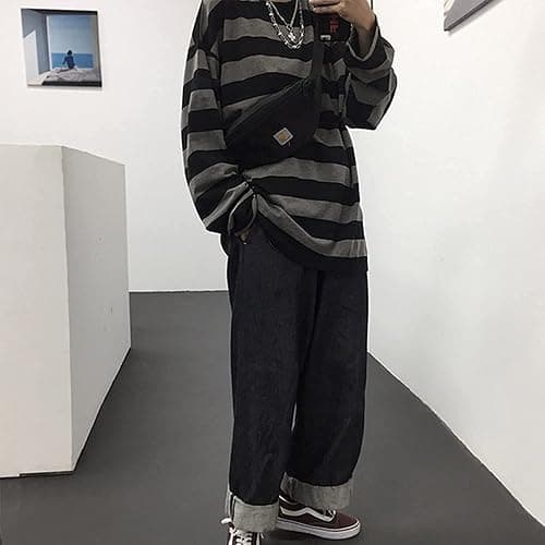 Striped Crewneck Long-Sleeve T-Shirt Alt Pullover Emo Shirt Punk Japanese Harajuku Streetwear thumbnail 4