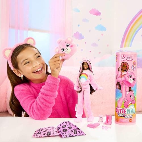 Barbie Cutie Reveal Doll & Accessories, Care Bears Series, Fashion Doll with Cheer Bear Costume & 10 Surprises Including Color Change & Mini Bear - Cheer Bear thumbnail 2