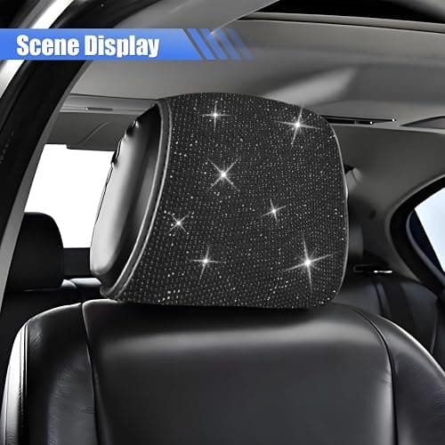Craedli 2PCS Bling Car Headrest Covers, Sparkling Rhinestone Breathable Car Seat Head Rest Protector, Universal Vehicle Interior Decoration Accessories for Most Cars (Black) thumbnail 3