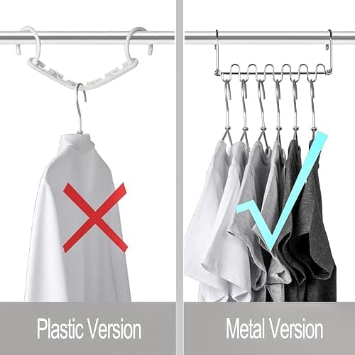 KLEVERISE 4 Pack Metal Space Saving Hangers, Stainless Steel Hangers Space Saving for Clothes, Magic Cascading Space Saving Closet Clothing Hanger Organizer Space Saver, College Dorm Essentials thumbnail 6