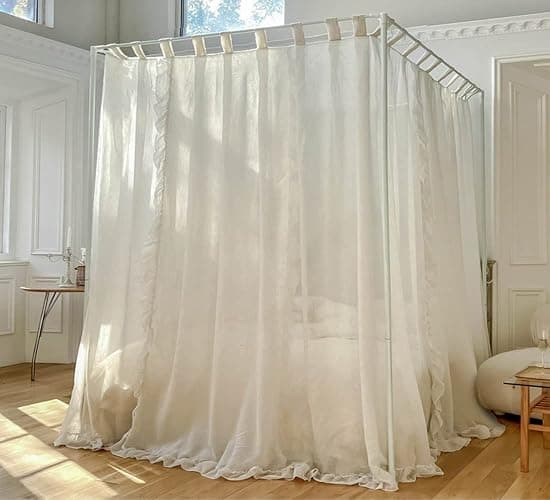 Mengersi Canopy Bed Curtains,Linen Bed Canopy Curtains 4 Corner Bed Drapes Canopy Curtains for Bedroom Decor (Ivory,Queen) thumbnail 4