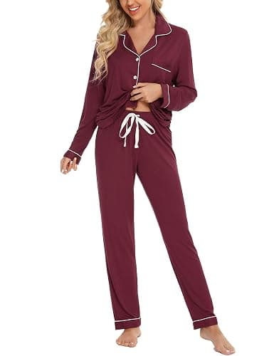 Anjue Pajamas for Women Soft Button Up Pajama Set Long Sleeve Shirt and Pajama Pants Lounge Sets S-XXL - Image 1