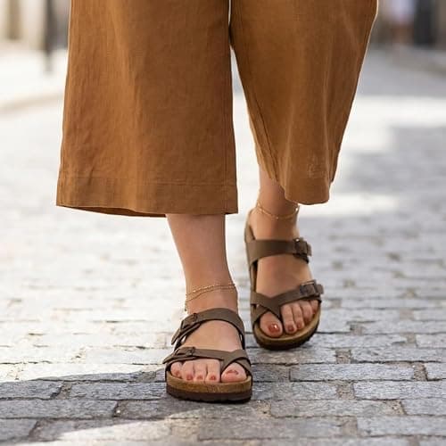 CUSHIONAIRE Luna Sandals for Women, Cork Footbed Womens Sandals for Summer Comfort with Adjustable Straps, Wide Width Available thumbnail 5