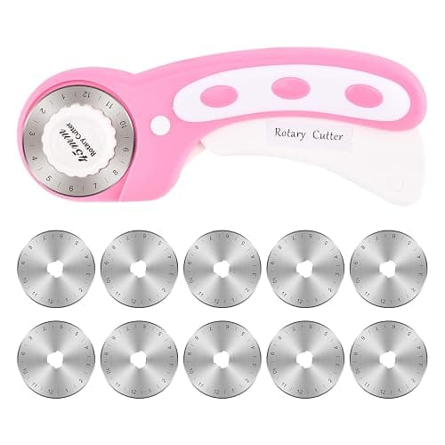 45mm Rotary Cutter for Fabric with 10pcs Replacement Blade, Rolling Fabric Cutter Crochet Edge Skip Stitch Blade for Quilting Crafts Sewing(COLOR:pink) thumbnail 3