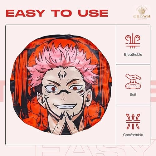 Anime Bonnet with Elastic Soft Band Adjustable Women and Men Silky Bonnets for Sleeping Comfortable Satin Fabric, Red Skna thumbnail 7