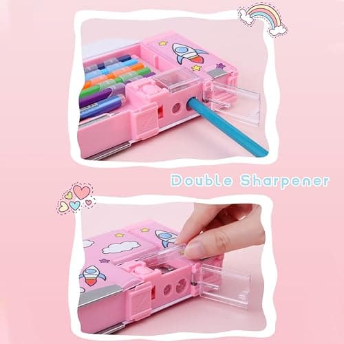 LilyBeauty Pop Up Multifunction Pencil Case for Girls and Boys, Cute Cartoon Pen Box Organizer Stationery with Sharpener, Schedule, School Supplies, Best Birthday Gifts for Kids【Pink-Bear】 thumbnail 3