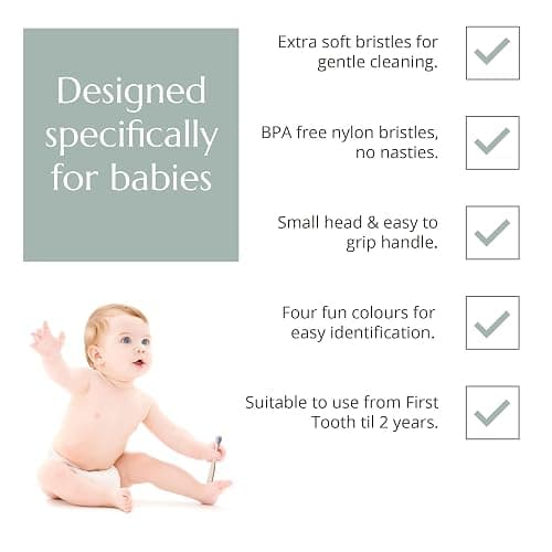 Wild & Stone Organic Baby Bamboo Toothbrushes | 4 Pack | Soft Bristles | 100% Compostable Handle | BPA Free | Vegan Baby Toothbrushes (Multicolour) thumbnail 2