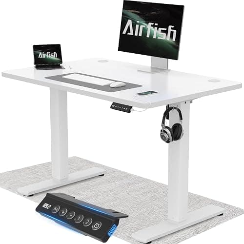 Airfish Bureau réglable en hauteur 100x60cm avec prise USB, bureau réglable en hauteur électrique avec fonction mémoire, 73-118cm, blanc - Image 1