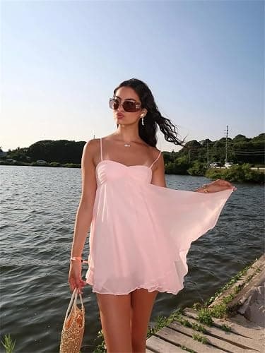 Women Chiffon Ruffles Sling Casual Sleeveless Backless U Neck Loose Mini Dresses Summer Holiday Short Robes thumbnail 8