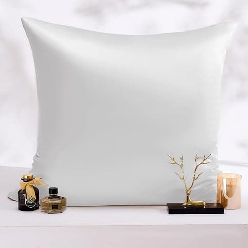 Vielit Satin Kissenbezug 60x60 2er Set & 2 Haargummis, Satin Kopfkissenbezug Ivory, Weich wie Seidenkissenbezug 60x60,Bessere Pflege als Silk Pillosecase,Kissenhülle Kissenbezug für Haar und Haut thumbnail 2