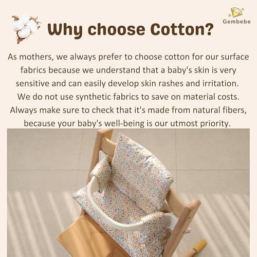 Gembebe Waterproof Cotton Cushion Set, Stokke Tripp Trapp Compatible, 100% Cotton, Flower Garden, 12.0x16.5 inches, 49.5 Counts thumbnail 4
