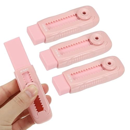 M&G 4 Pack Erasers, Pink Sliding Retractable Eraser Push Pull Cute Pencil Erasers Soft Large Easy to Clean with Plastic Sleeve for Sketching Drawing Artists Teacher Pencils, Pink - Image 1