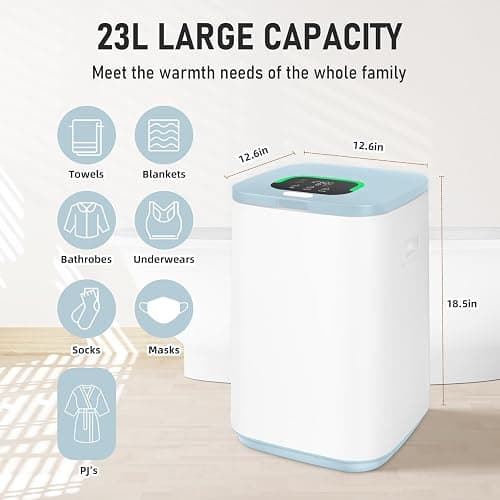 EYDMTE Towel Warmer for Bathroom, 23L Large Towel Warmers, Heated Towel Warmer Bucket with LED Display, 3 Heating Modes, 20/40/60 Min, Auto Shut Off, Child Lock, Blue thumbnail 2