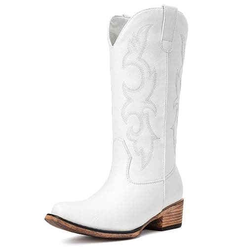 Choiran Cowboy Boots for Women - Embroidered Cowgirl Boots Western Mid Calf Fashion Chunky Heel Pointed Toe Country Boot thumbnail 4