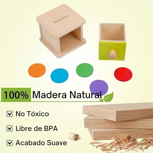 Adena Montessori Coin Box,Object Permanence Box for 1 Year Old Baby Coins,Wooden Ball Drop Developmental Toys for 6-12 Month Infant Toddler,Learning Kids Gifts(Yellow-Green Door) thumbnail 4