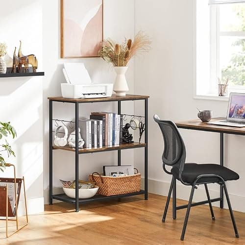 VASAGLE Bakers Rack, Kitchen Shelf, Kitchen Island, Microwave Oven Stand with 3 Open Shelves, 6 Hooks, Metal Frame, 15.7 x 31.5 x 35.4 Inches, Industrial, Rustic Brown and Black UKKI002B01 thumbnail 4